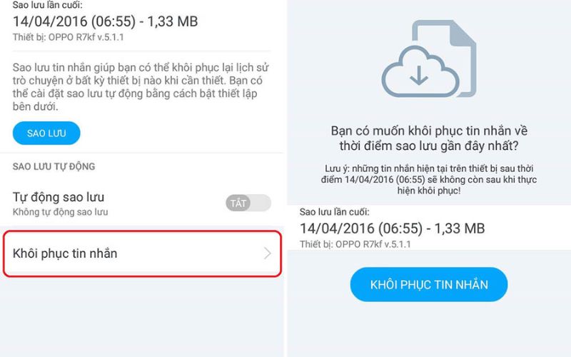 Cách khôi phục tin nhắn cũ