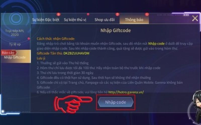 Nhập mã giftcode 2024