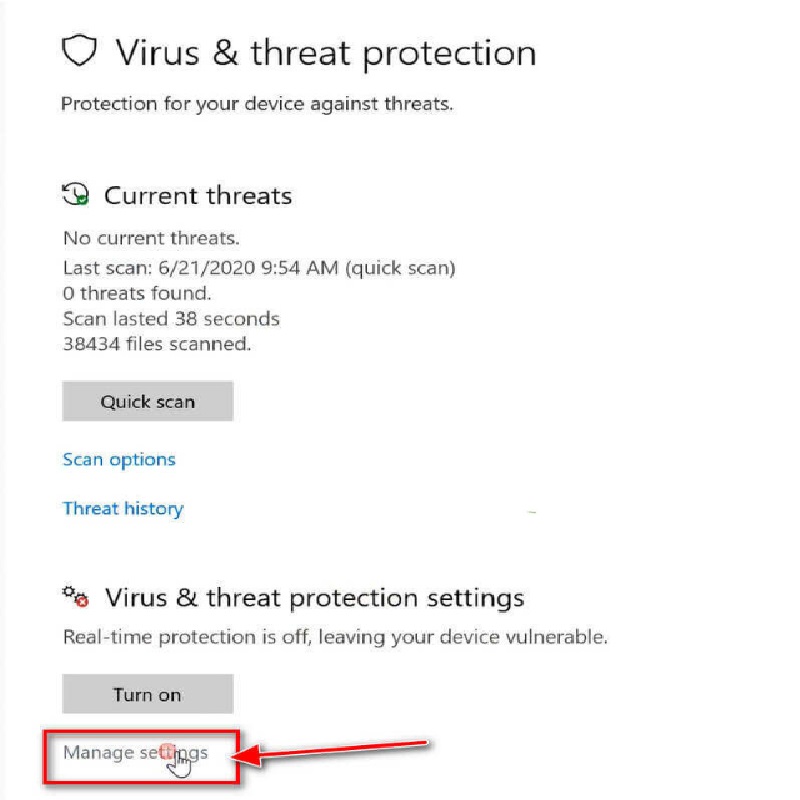 Chọn mục Manage settings