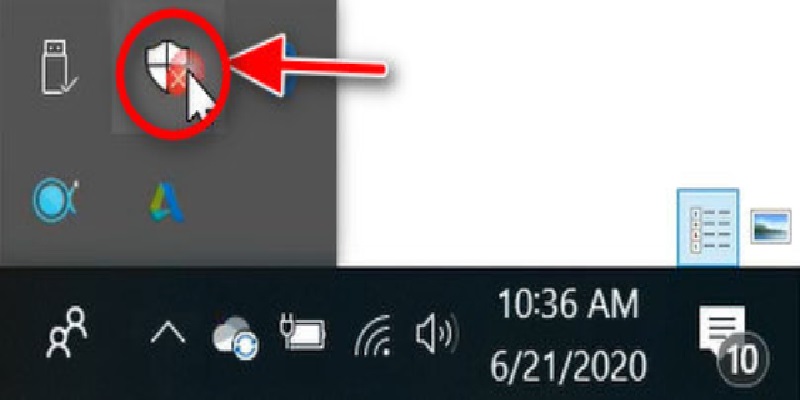 nhấp vào biểu tượng hình chiếc khiên trên Taskbar