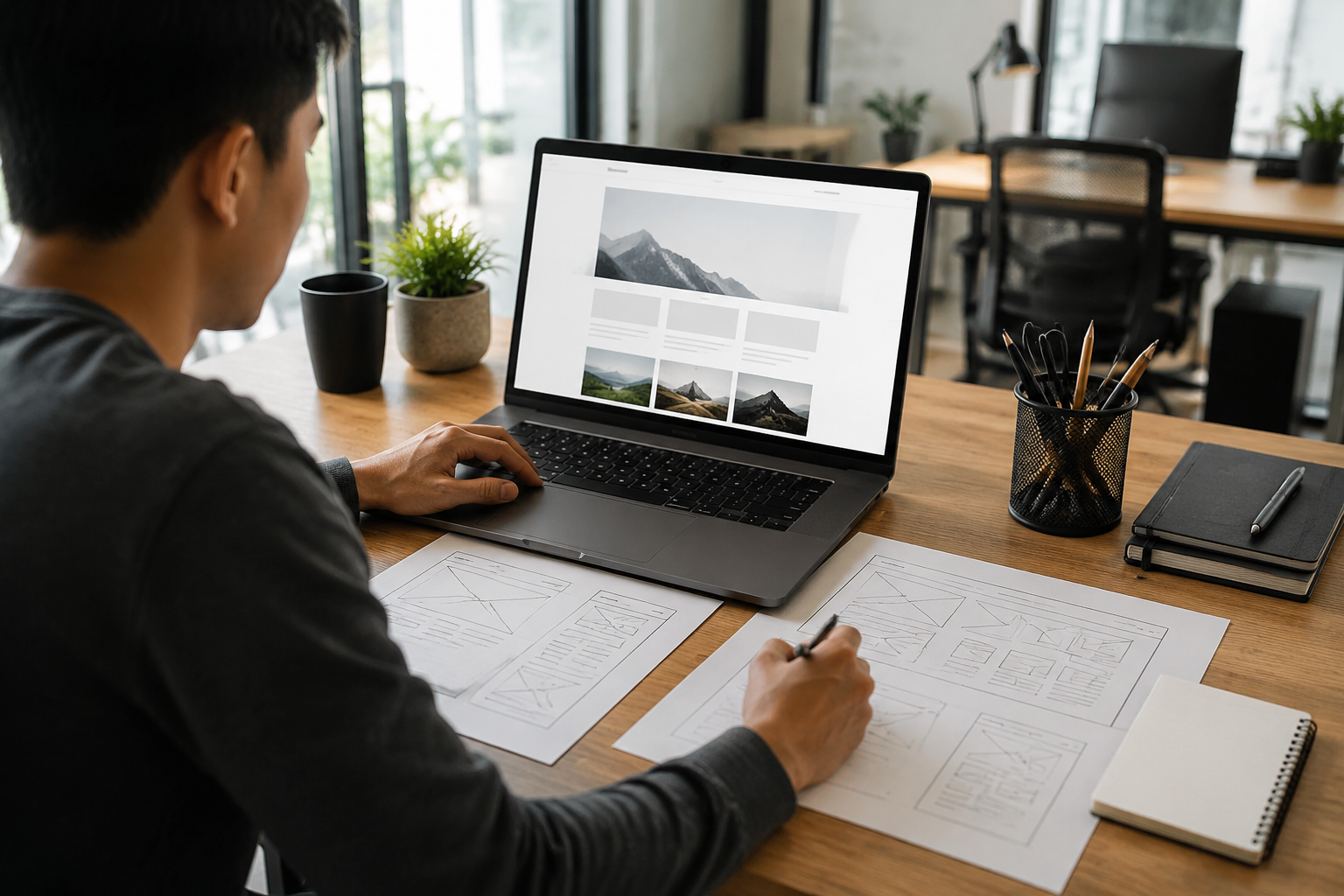 Nhân viên thiết kế website trong văn phòng hiện đại