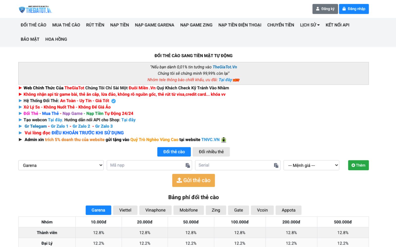 Thegiatot.vn - website đổi thẻ cào online uy tín