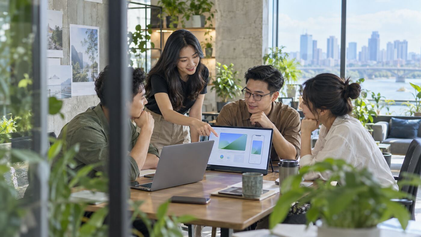 Góc làm việc minh họa chủ đề công ty thiết kế website cho startup